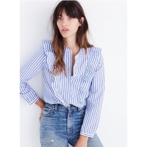 Madewell Tops - Madewell Whitney Ruffle Striped Top XS